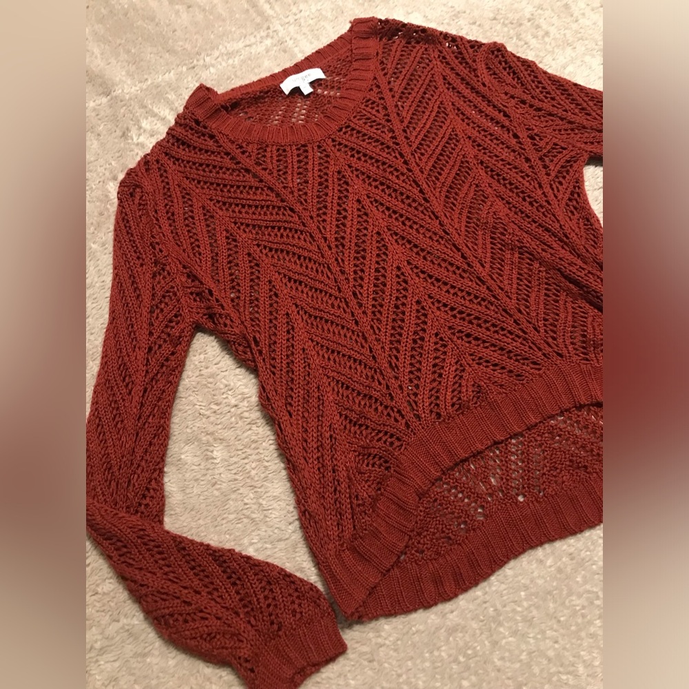 Umgee Women’s Lightweight Crewneck Long Sleeve Sweater Rusty Brick Red
